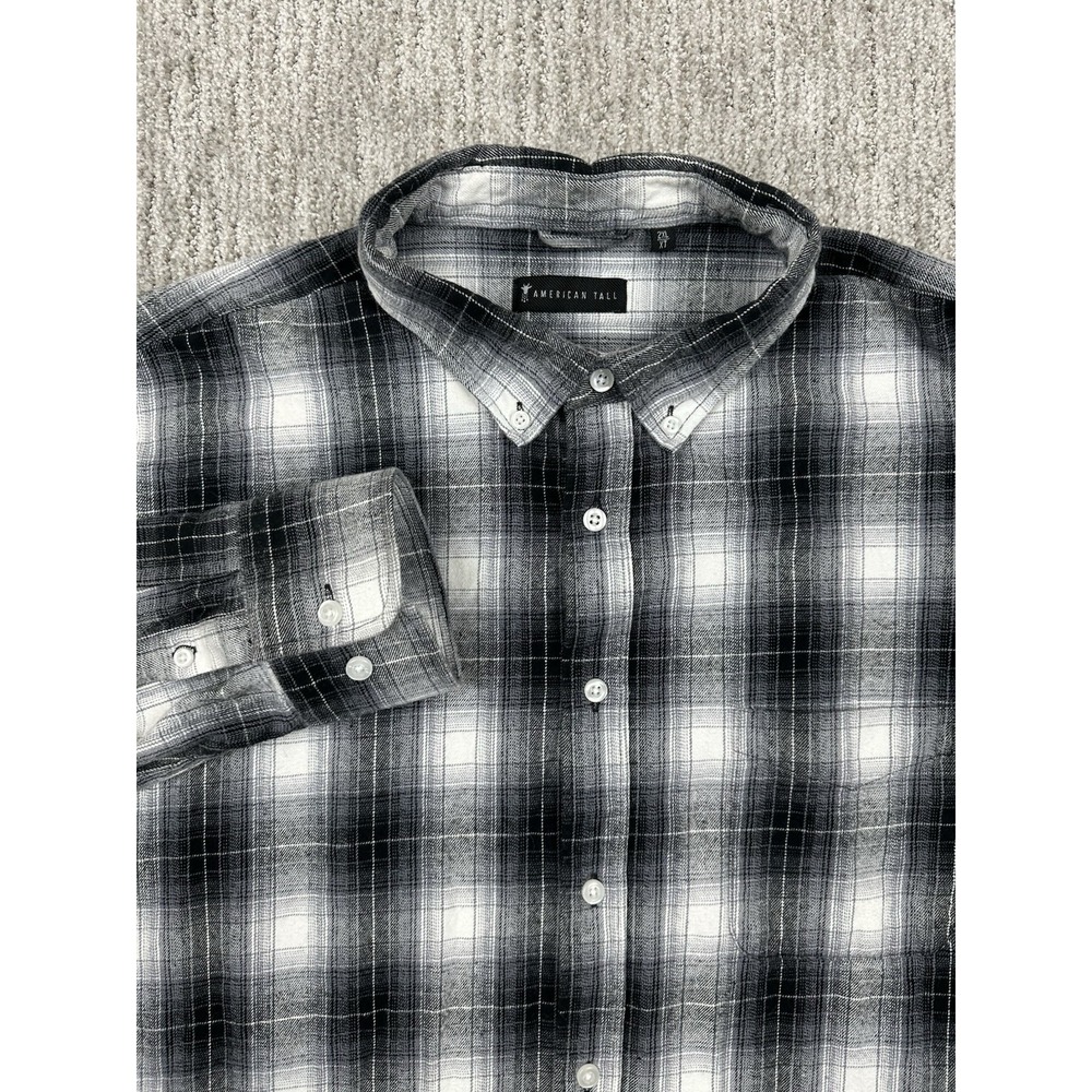 American Tall Mens 2XLT Long Sleeve Button Down Flannel Shirt Plaid Pocket